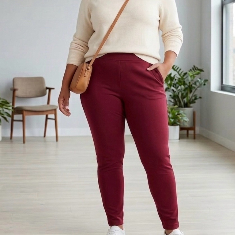 Catherines Ankle Pants Womens 2XP Burgundy Ponte Knit Pull On Stretch Plus NWT
